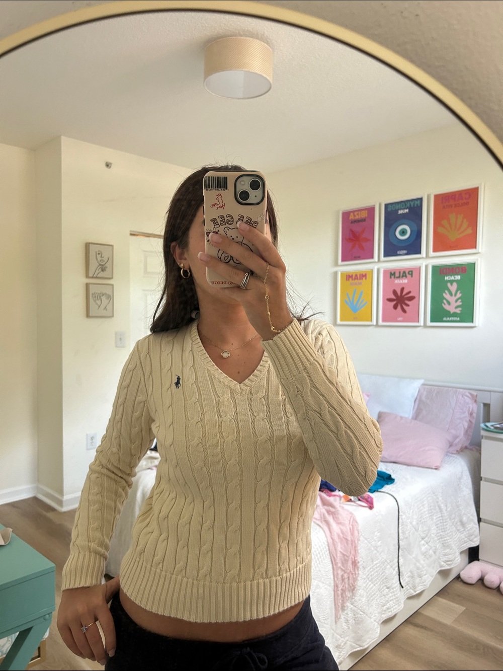 Ralph Lauren Cream Cable V-Neck Sweater